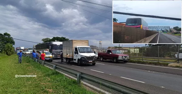 Caminhão arranca fio e interrompe trânsito na rodovia do Contorno em Marília