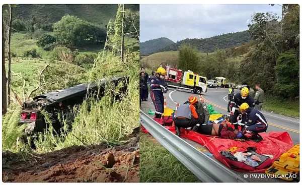 Ônibus cai em ribanceira e causa morte de cinco pessoas