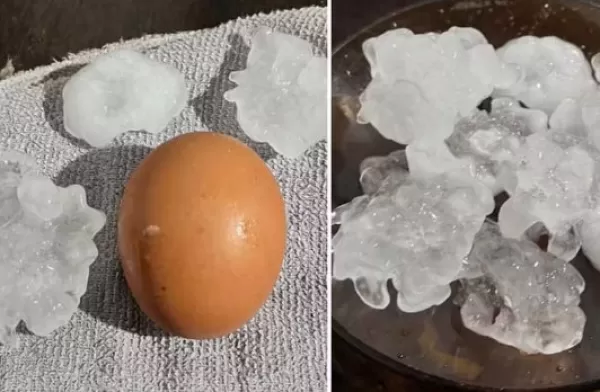 Pedras de granizo do tamanho de ovos durante temporal deste domingo no RS