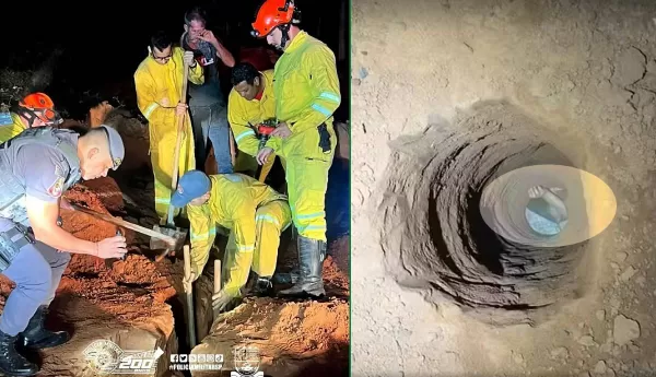 Criança cai em buraco de sete metros e é resgatada pelos Bombeiros