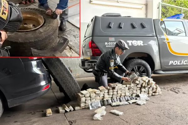 Traficantes escondem 200 pacotes de drogas em pneu de caminhão, mas plano não dá certo