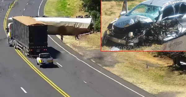 Acidente entre carreta e carro mata uma pessoa na SP-294