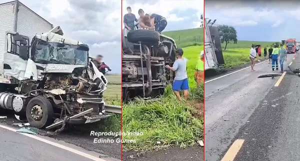 Motorista de carreta não percebe trânsito parado e provoca acidente na BR-153