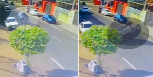 Carro capota em movimentada avenida de Marília