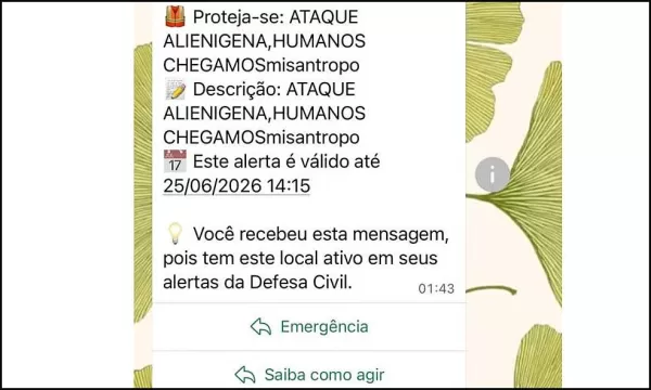 População recebe alertas falsos da Defesa Civil até de invasão alienígena