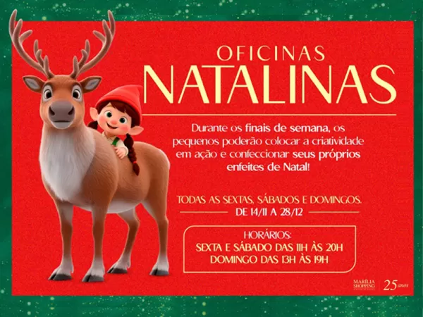 Oficinas Natalinas garantem diversão e criatividade para as crianças no Marília Shopping