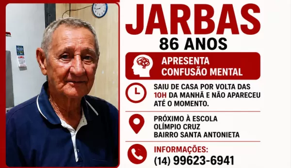 Família procura idoso de 86 com Alzheimer desaparecido há quase três dias em Marília