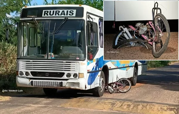Adolescente morre em acidente envolvendo bicicleta motorizada e ônibus 