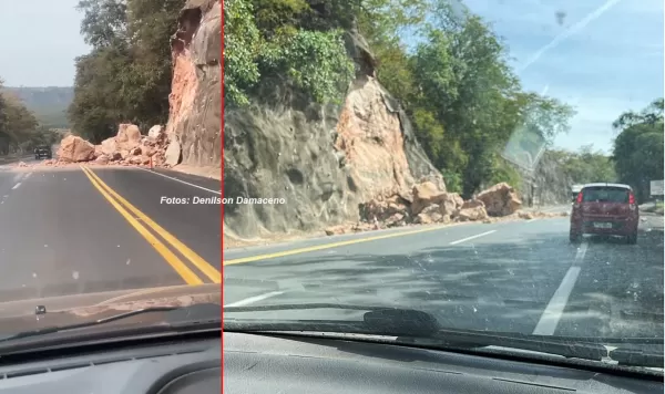 Desmoronamento em serra na saída de Marília interdita a BR-153