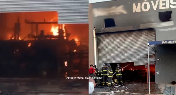 Incêndio destrói loja de móveis rústicos em Marília