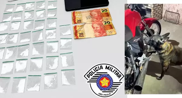 Cão farejador encontra cocaína escondida em motocicleta e ajuda PM a prender suspeito em Garça