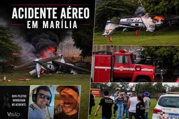 Corpos de pilotos mortos em acidente em Marília são retirados de avião