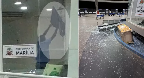 Homem tem ataque de fúria e destrói sala de espera do terminal rodoviário de Marília