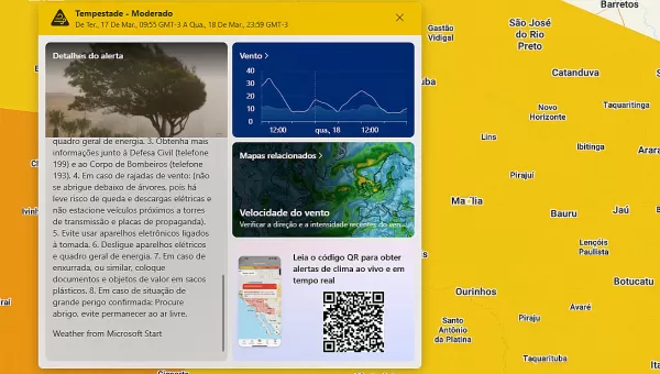 INMET emite alerta para risco de tempestade em Marília e grande parte da região