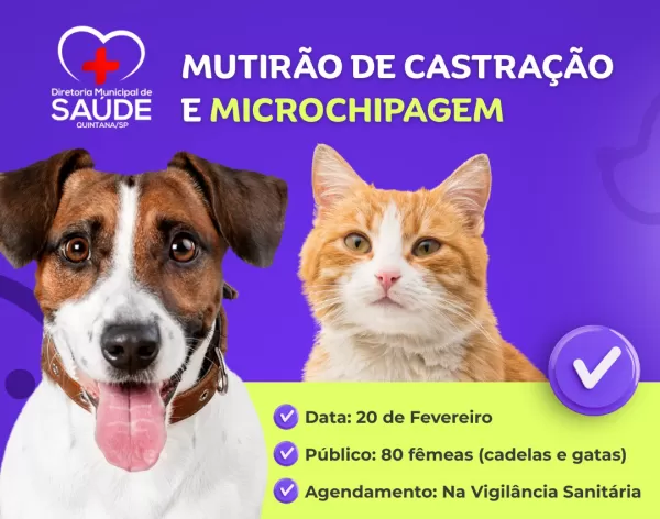 Quintana realizará Mutirão de Castração e Microchipagem