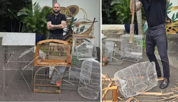 Destruição de gaiolas de pássaros reforça conscientização ambiental em Marília