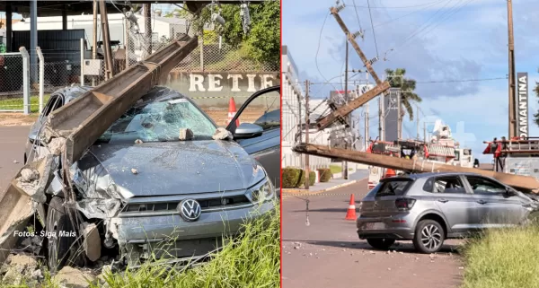 Carro "zero" fica quase destruído ao bater em poste