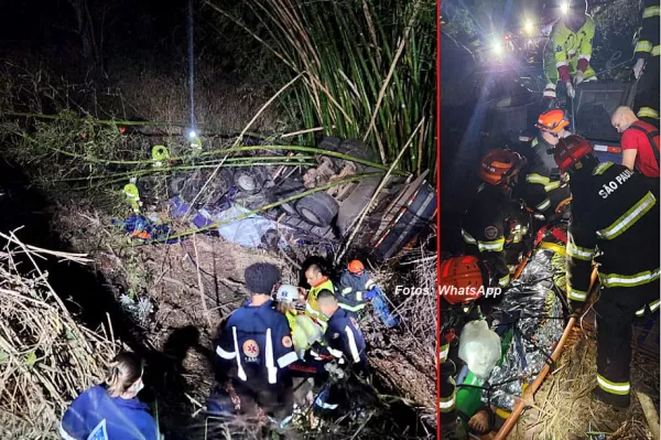 Carreta cai em ribanceira na BR-153 e mobiliza equipes de salvamento