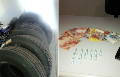 Polícia recupera pneus e apreende drogas