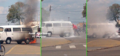 Perigo: Kombi pega fogo em posto de combustíveis em Marília