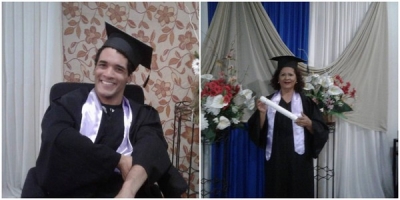 Jovem com paralisia cerebral e sua mãe se formam juntos em faculdade 