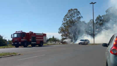 Fogo em mato ameaça motoristas no Campus