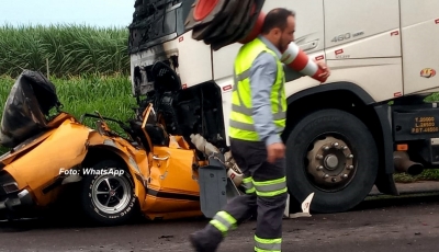 Carreta e carro batem no acostamento e motorista morre