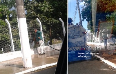 Prefeitura lava calçada na zona Sul. Moradores questionam e Prefeitura explica