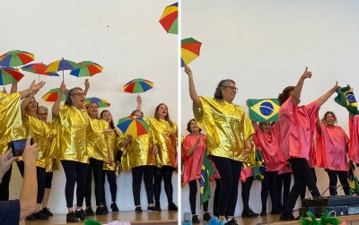 Mulher da região se apresenta com grupo de dança na Disney