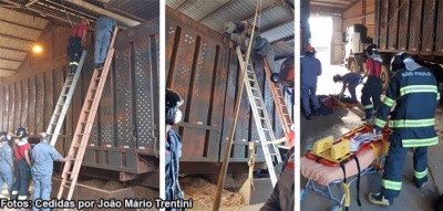 Homem é salvo por Bombeiros após ser soterrado por carga de amendoim