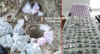 Polícia Militar apreende mais de 3kg de drogas enterradas em favela 