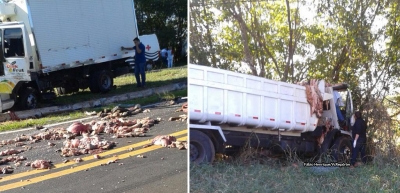 Caminhões batem em trevo: um ferido grave