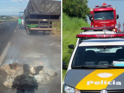 Caminhão tem princípio de incêndio na SP-333