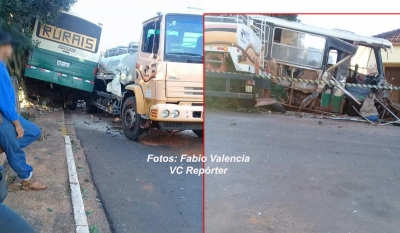 Acidente entre ônibus de trabalhadores rurais e caminhão tanque deixa 8 feridos