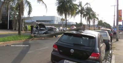 Motorista perde controle de veículo e derruba postes