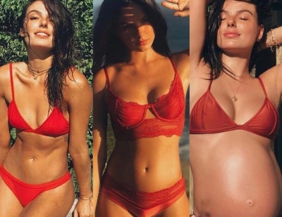 Isis Valverde mostra evolução de barrigão