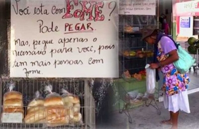 Mercado dá comida de graça para pessoas carentes