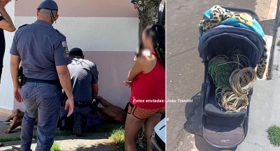 Casal usa carrinho de bebê e o próprio filho para furtar fios