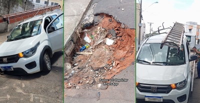 Carro fica enroscado em buraco no campus universitário, em Marília