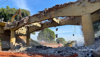 Demolição de viaduto na SP-294 foi realizada sem incidentes