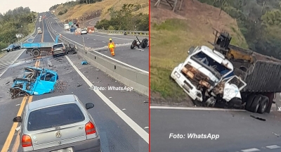 Colisão entre caminhões deixa motoristas gravemente feridos