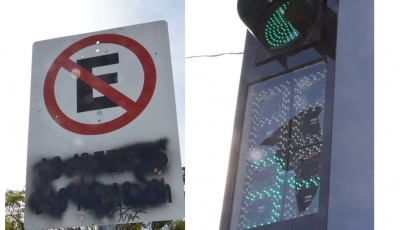 Vândalos destroem semáforo e placa de  sinalização em Marília