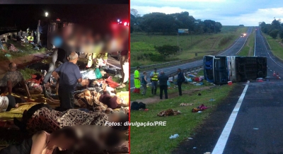 Ônibus com familiares de presos capota: duas mortes e 37 ficam feridas
