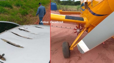 Avião agrícola faz rasante sobre carro e 