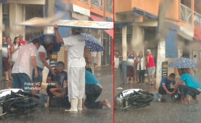 Chuva forte quase arrasta vítima de acidente
