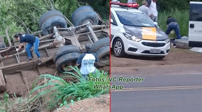 Caminhão tomba na serra do Country, em Marília. Motorista morre