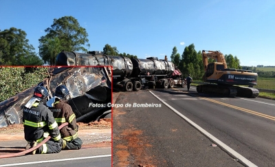 Após quatro dias, carreta tanque é retirada de ribanceira