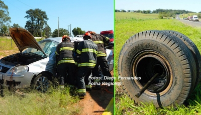 Roda de ônibus se solta e causa grave acidente na SP-294