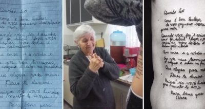 Jovem faz tatuagem com uma carta que a avó lhe escreveu