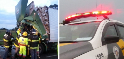 Acidente entre caminhão e carreta interdita rodovia